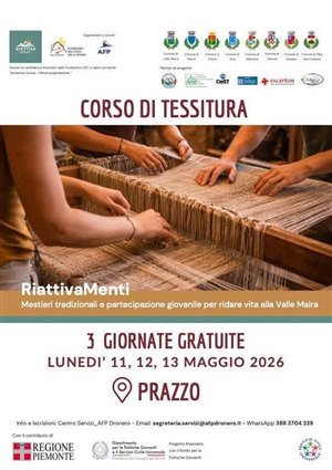Progetto RiattivaMenti - Corso di Tessitura a Prazzo 11, 12 e 13 maggio 2026