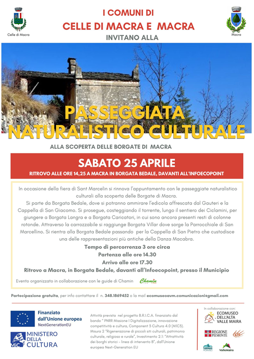 Progetto B.R.I.C.A. Secondo appuntamento delle  passeggiate naturalistico culturali alla scoperta di Macra sabato 25 aprile 2025
