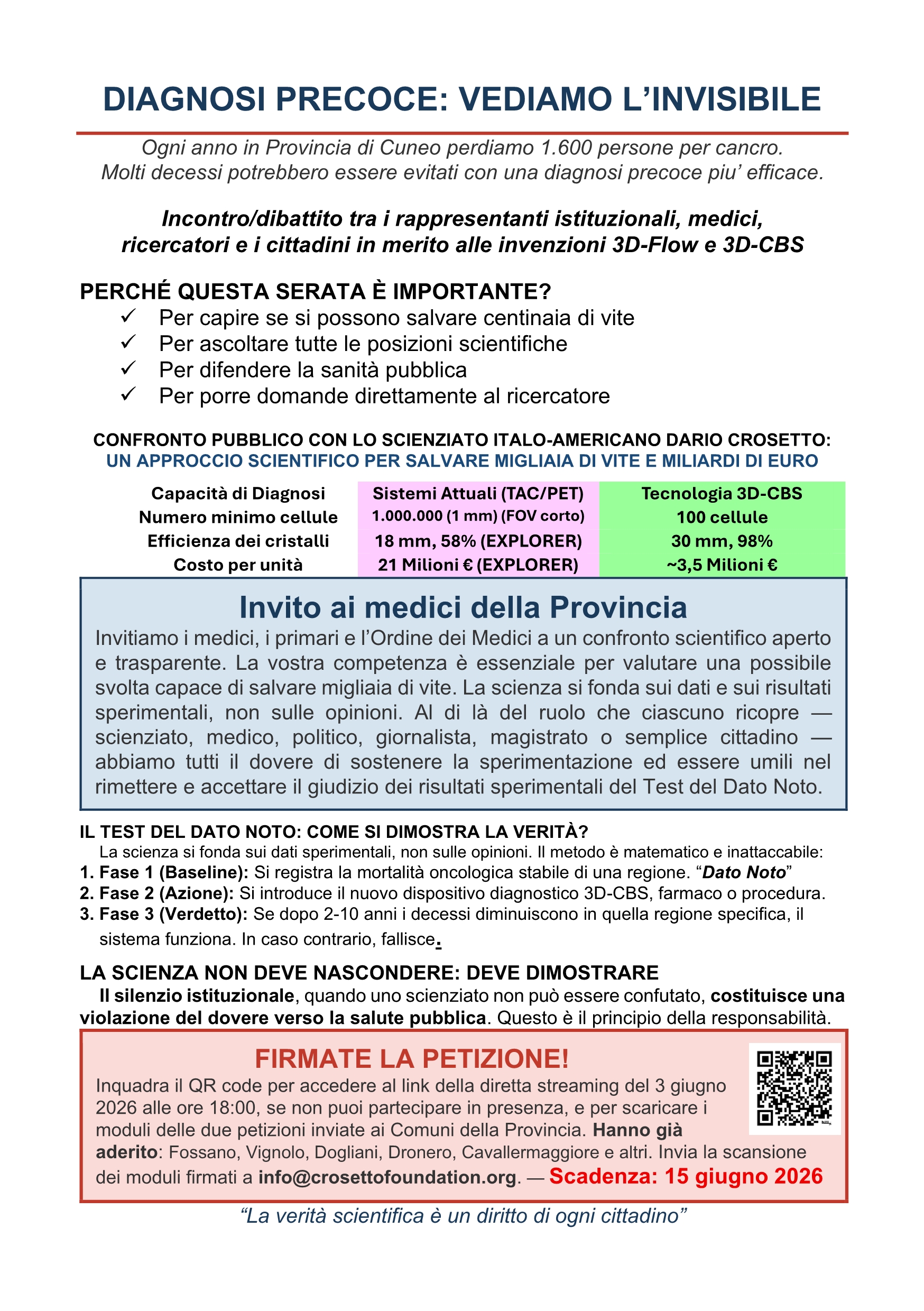 Cuneo, 3 giugno 2026 - ore 18,00
Convegno "Un approccio scientifico per salvare migliaia di vite dal cancro"